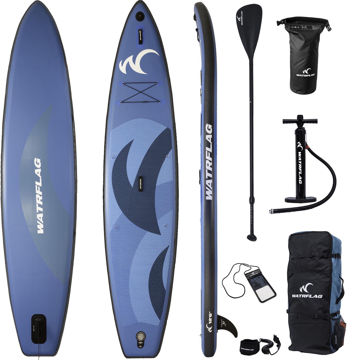 Watrflag Arrow Premium kwaliteit opblaasbaar SUP Board 12'6, 380 x 81 x 15 cm, Complete SET bestaande uit luxe rugzak, 3-delige peddel, dubbel air pomp, leash, reparatiesetje 380