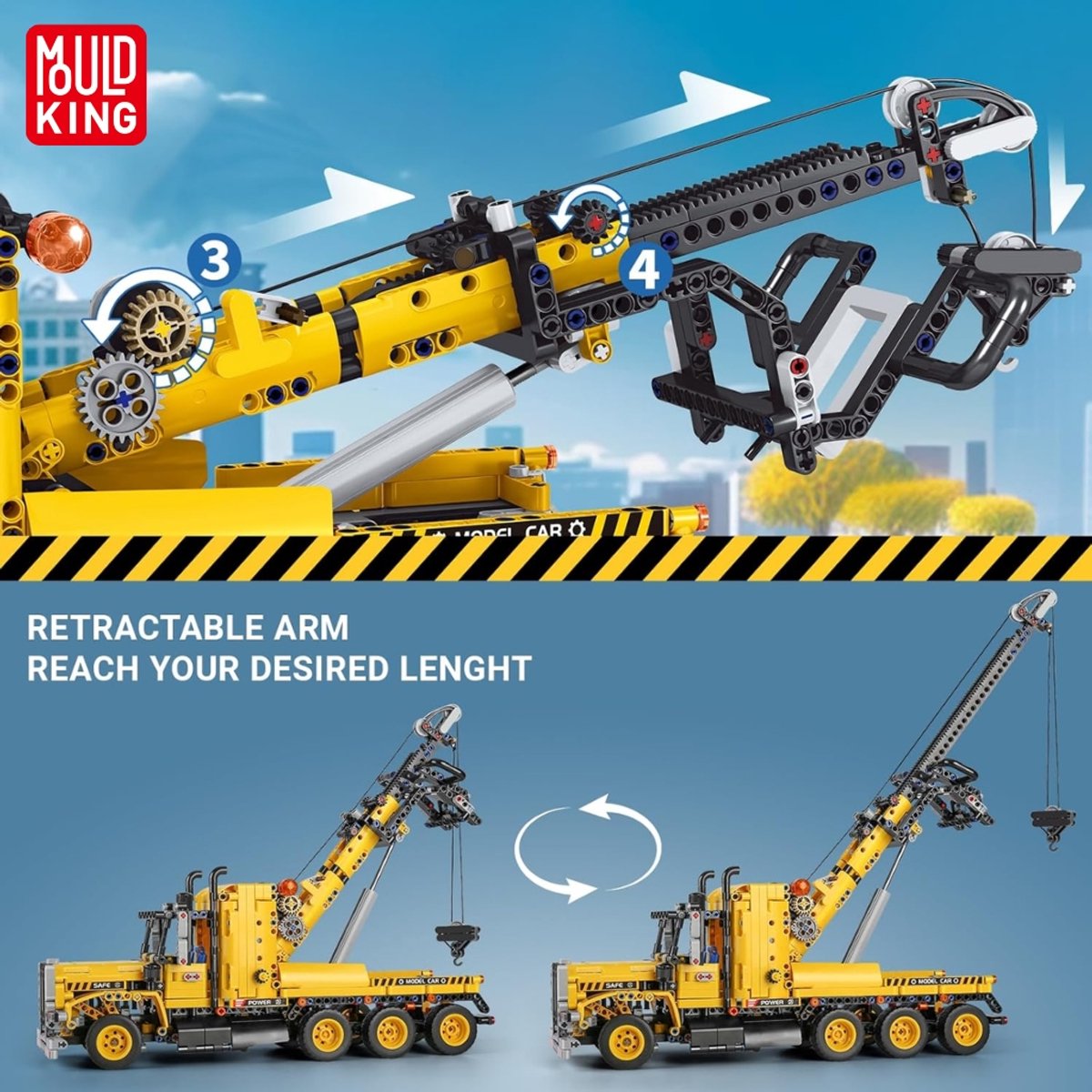 Mould king 17011 Technisch sleepwagen bouwset | Hijskraan auto modelbouw | Educatief constructie speelgoed bouwpakketten voor kinderen & volwassenen | Geschikt voor Lego technic | Bouwdoos met 1277 bouwstenen — afbeelding 13