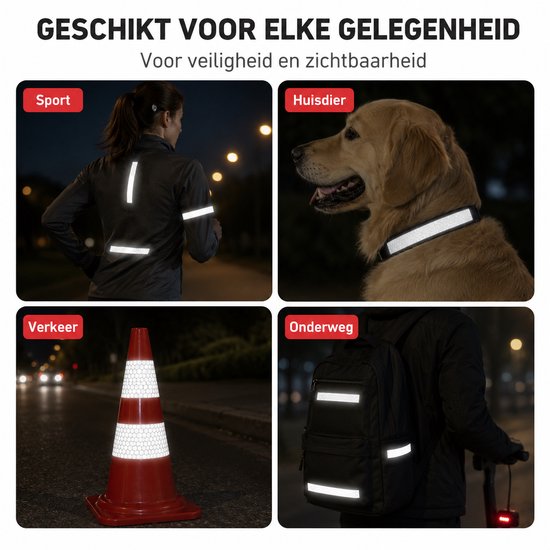 Reflecterende tape voor sport, huisdieren, verkeer en onderweg. Voor veiligheid en zichtbaarheid.