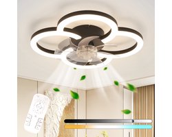 NETTLIFE Plafondventilator met Verlichting – LED 40W – zwart – Dimdaar 3000-6500K – woonkamerlamp met afstandsbediening – 6 standen – Timer – Stil – voor jeugdkamer | kantoor | kinderkamer
