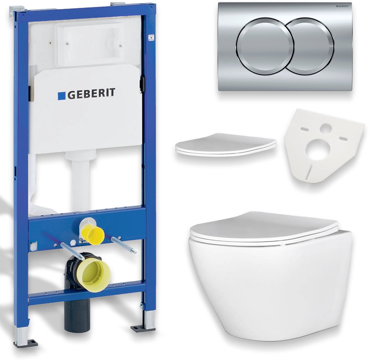 Badland Desna toiletset - wandtoilet met Duofix inbouwreservoir en bedieningsplaat chroom - wit