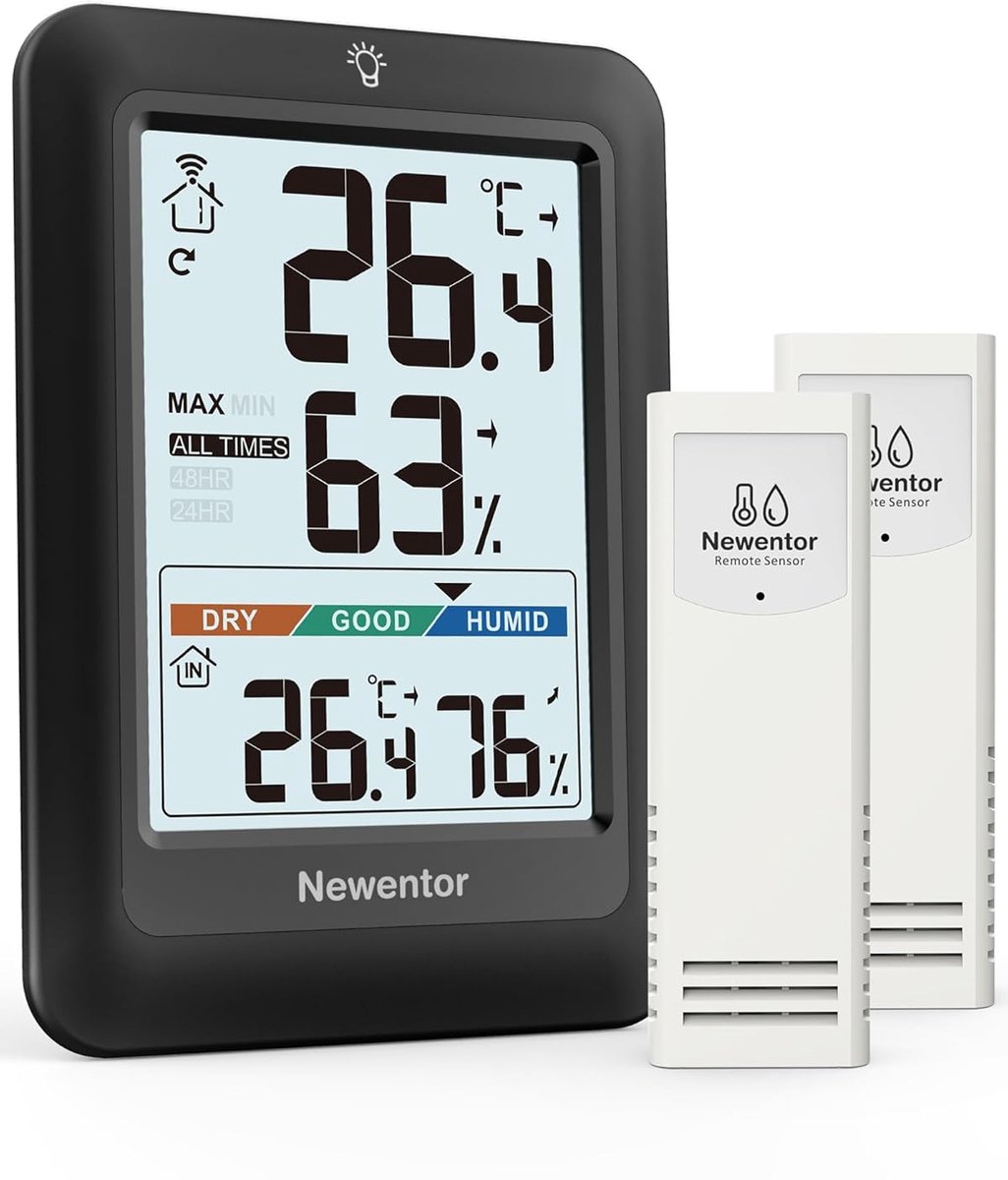 Draadloos Weerstation Binnen Buiten met 2 Sensoren, Thermometer en Hygrometer met Luchtvochtigheidsmeter