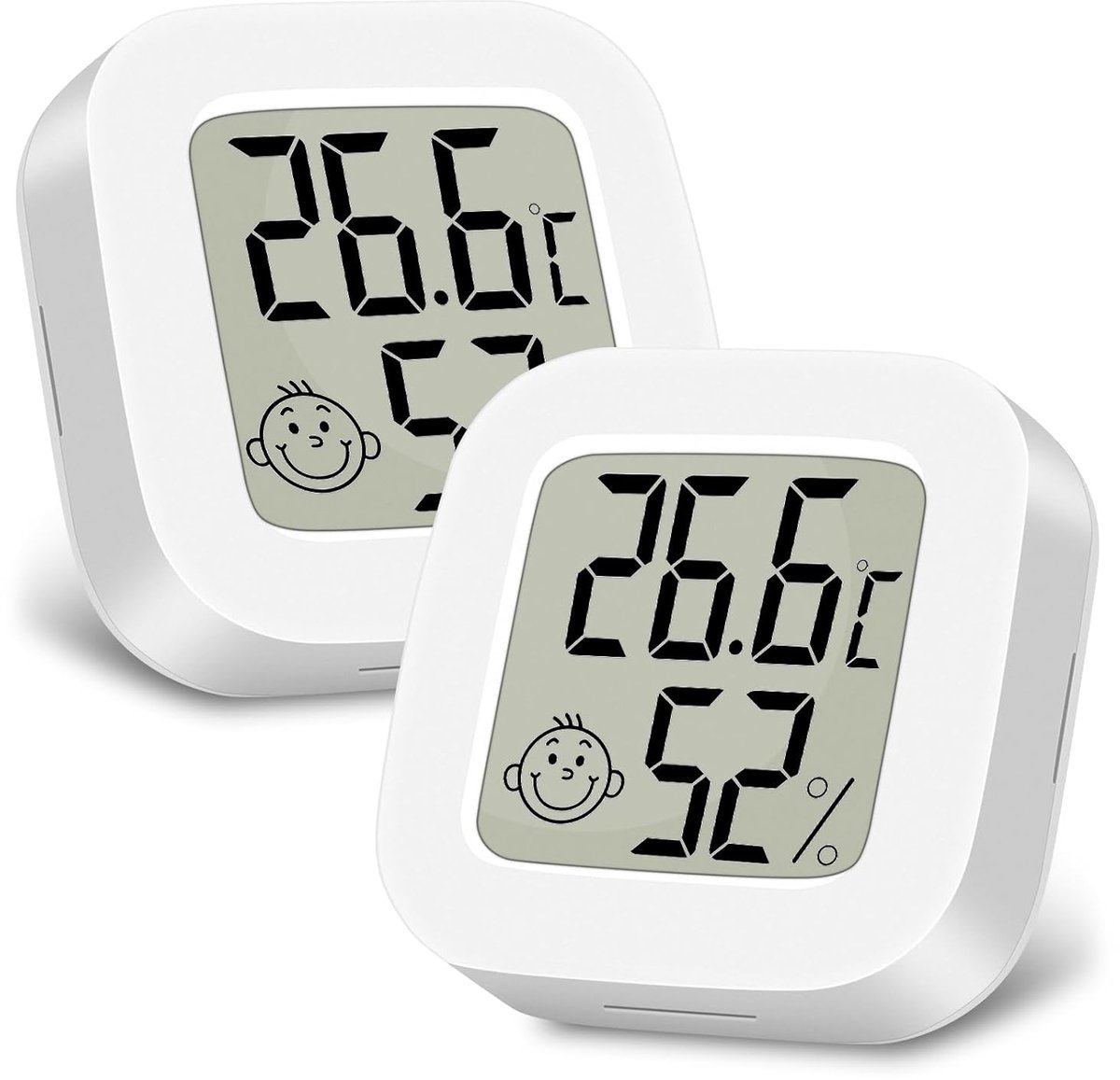 Digitale hygrometer binnenthermometer met LCD-display en gezichtsicoontjes - temperatuur vochtigheidsmonitor voor slaapkamer babykamer - 2 stuks .