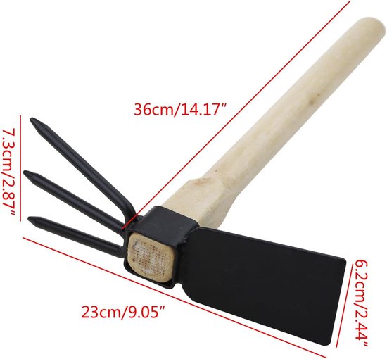 Hand Graafmachine Schoffel - Tuin Gereedschap - Bodem Bewerken - Twee-in-één multifunctioneel - 36 cm - Hout — afbeelding 2