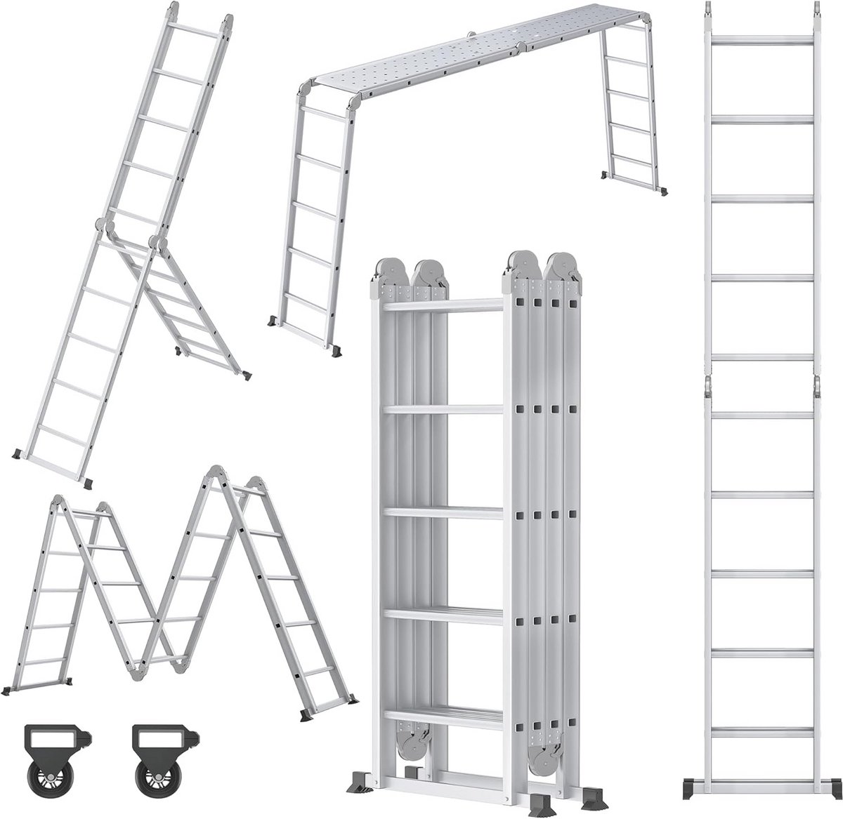 Multifunctionele Ladder - Vouwladder Steiger - Veilig Werken - Aluminium Constructie - 550 cm - Zilver