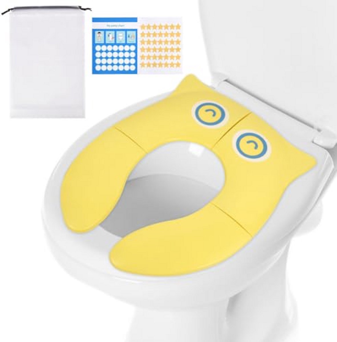 Opvouwbare Toiletbril - Reis Potje - Zindelijkheidstraining Kind - Antislip Ontwerp - 35.5 cm - Geel