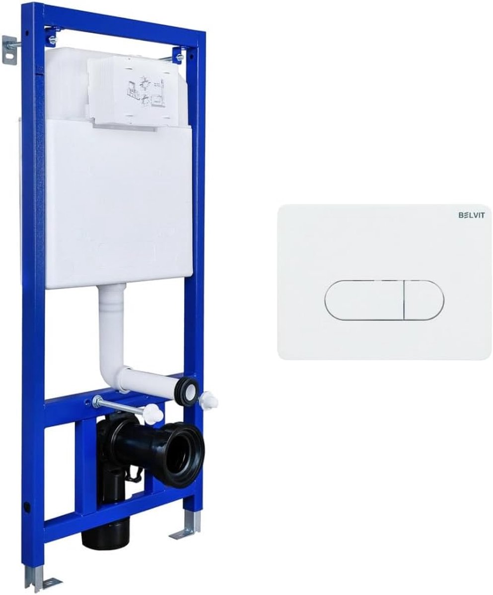 Inbouwreservoir Toilet - Wandtoilet Element - Badkamer Renoveren - Stabiele Frameconstructie - 115 cm Hoog - Wit Blauw