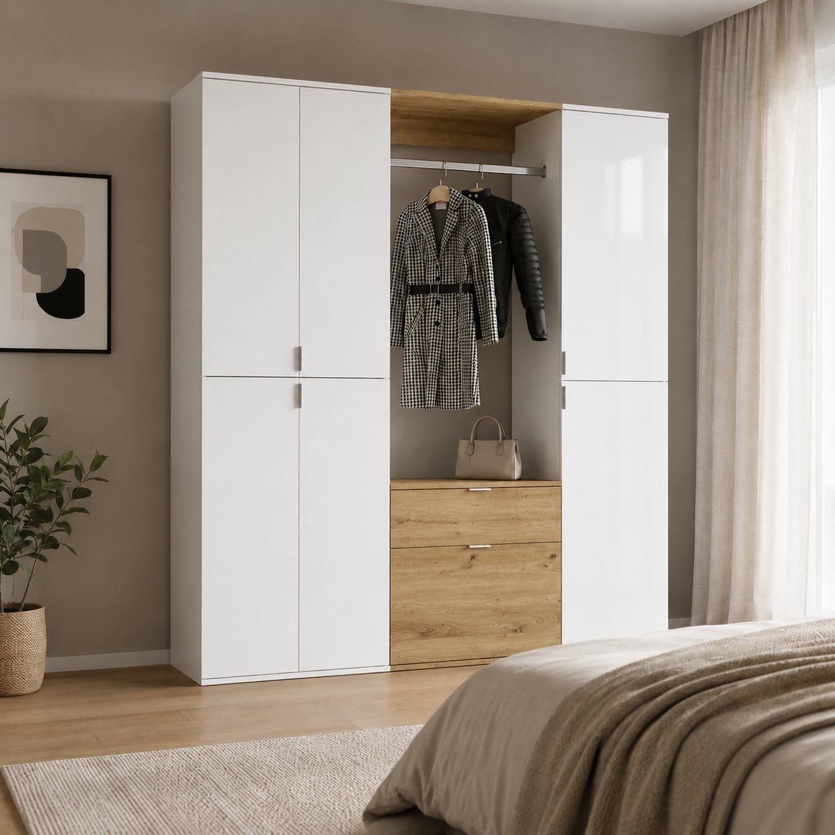 Kledingkast Projekt X Emob - Artisan Oak & Wit - 152x193x34 Cm