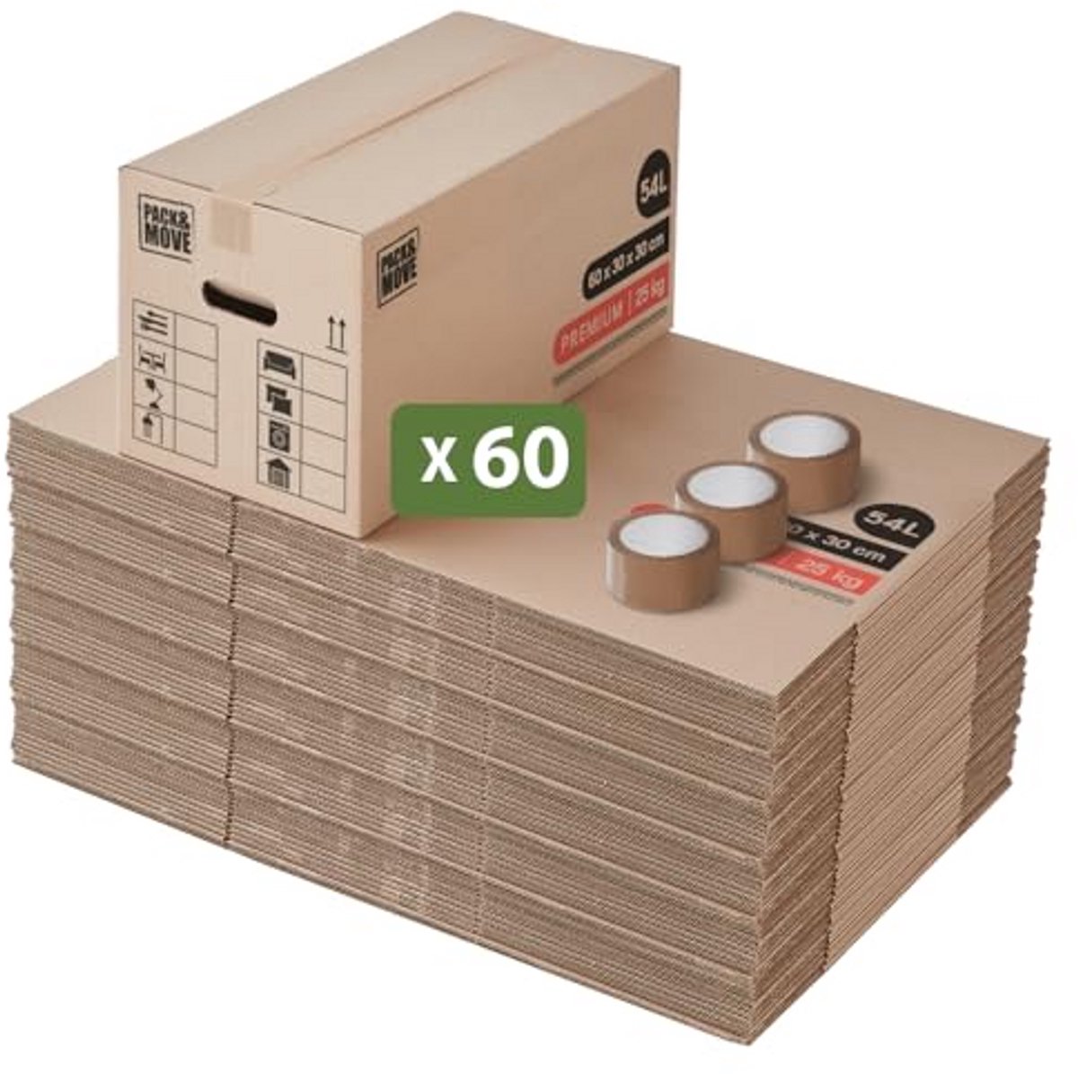 Verhuisdozen Set - Opbergdozen - Spullen Verhuizen - Dubbel Golfkarton - 60 Liter - Bruin