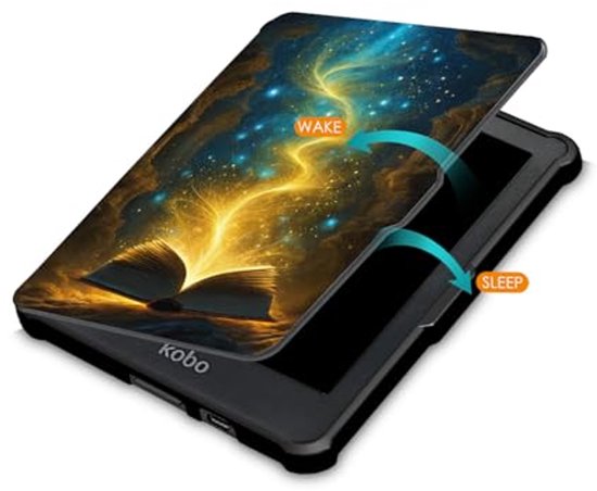 Beschermhoes E-reader - Hoes Kobo Clara - Lezen Onderweg - 360 Graden Bescherming - 6 Inch - Blad Print — afbeelding 3