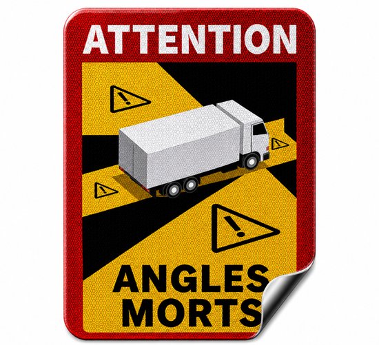 Marquage de sécurité réfléchissant Angles Morts, 17 x 25 cm, avec symbole d'avertissement pour camion.