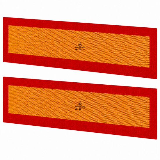 Deux autocollants réfléchissants orange avec bordure rouge, certifiés E8.