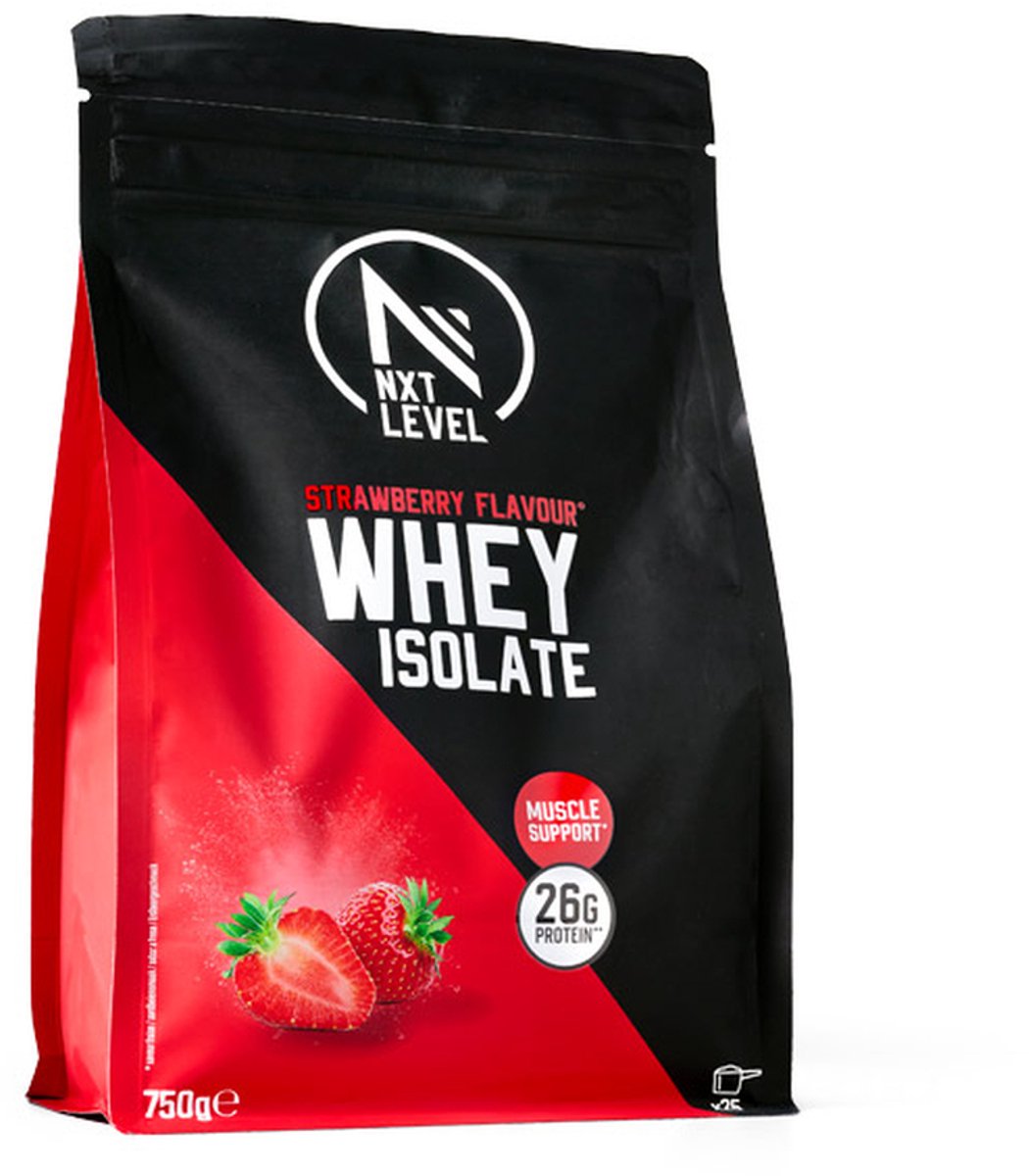 NXT Level® Whey Isolate Powder - Protein met BCAA - Proteïne Poeder - Eiwitten - Eiwit Poeder - Laag in Suiker & Lactose - 25 Eiwitshakes - Aardbei 750g