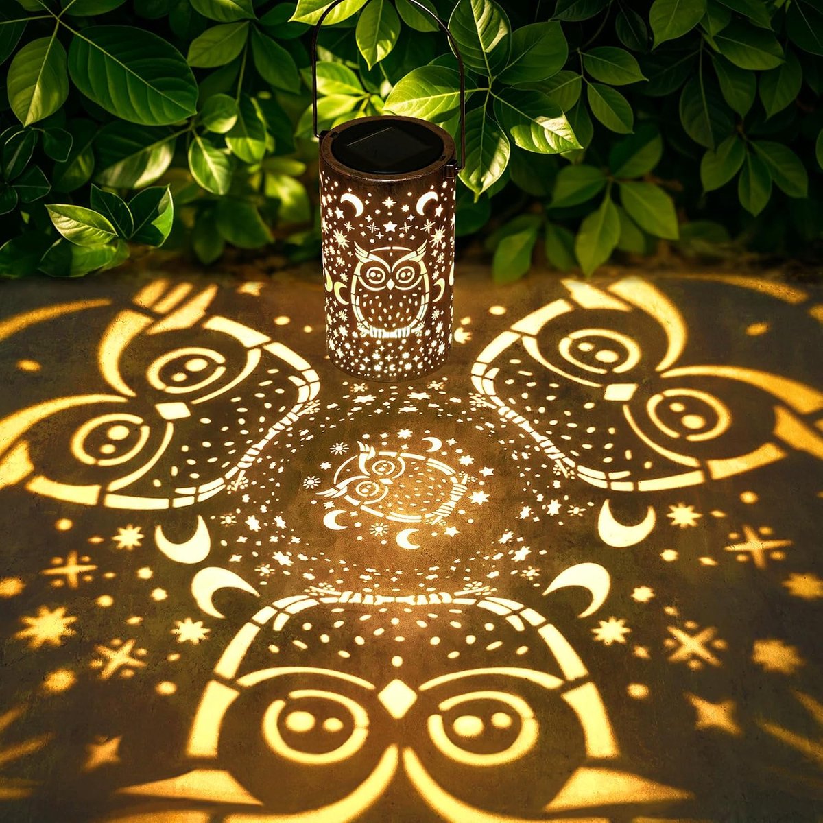 COOAU - Solar Uil & Ster Projectie Lantaarn – Waterdichte LED Hanglamp – Zonne-energie Nac