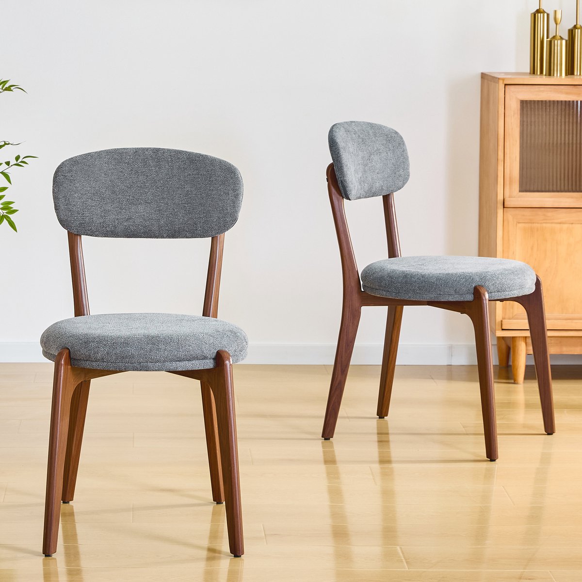 Clruro Eetkamerstoel - Onbekend - 2-zits linnen eetkamerstoel set mid-century moderne stijl met zitkussen - eetkamer, keuken - Onbekend - Onbekend Grijs