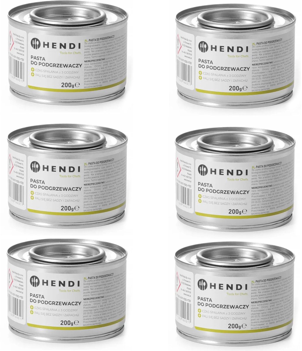 BIO ethanolpasta voor voedselwarmers in blik – set van 6 x 200 g – Hendi 194357
