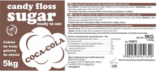 GSG24 Serie - Bruine Smaakvolle Suiker voor Suikerspin - Coca Cola - 5kg - Professioneel Gebruik — afbeelding 3
