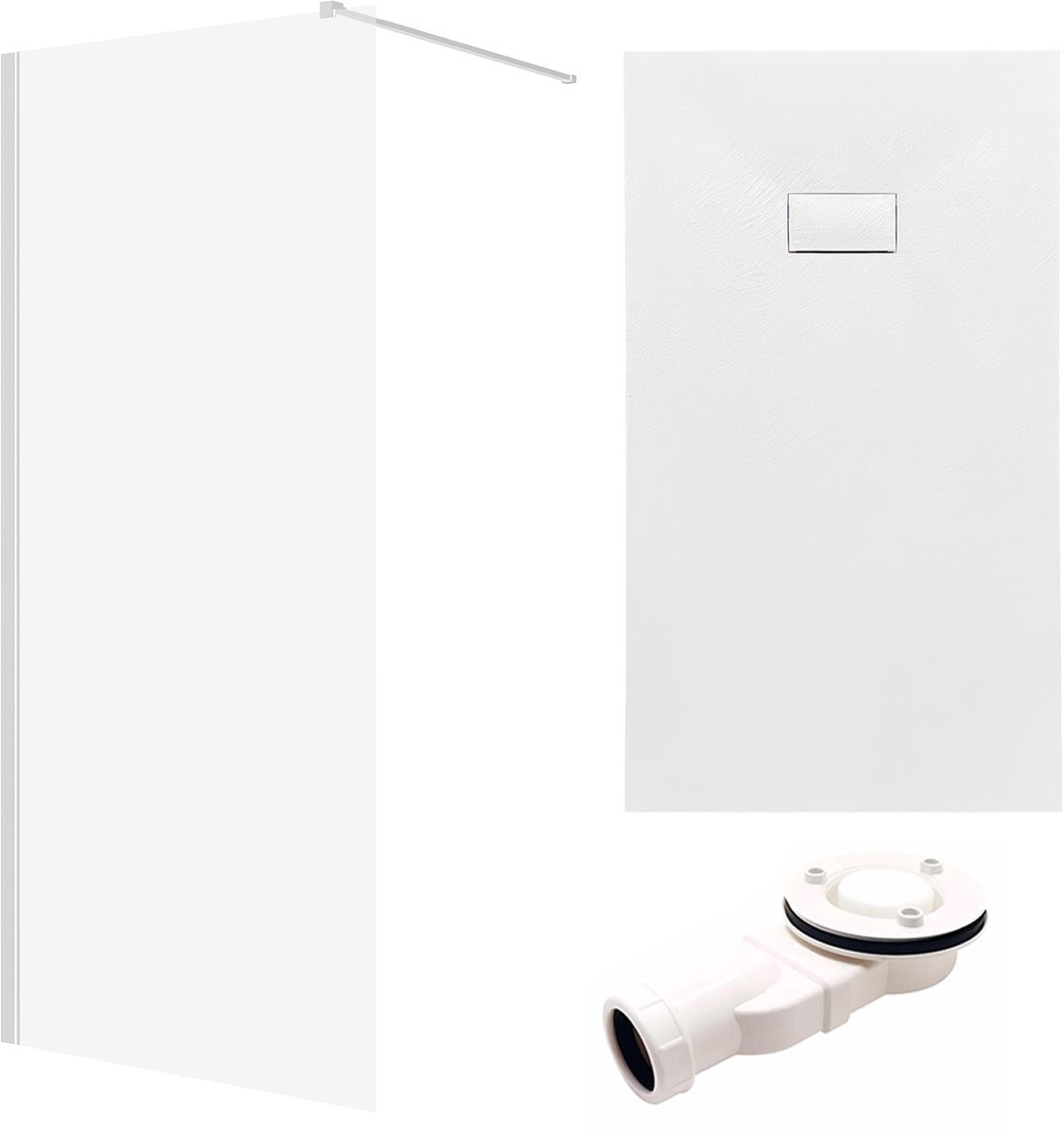 Ketil Vidar doucheset 150 x 90 cm chroom/wit - walk-in douchewand met douchebak