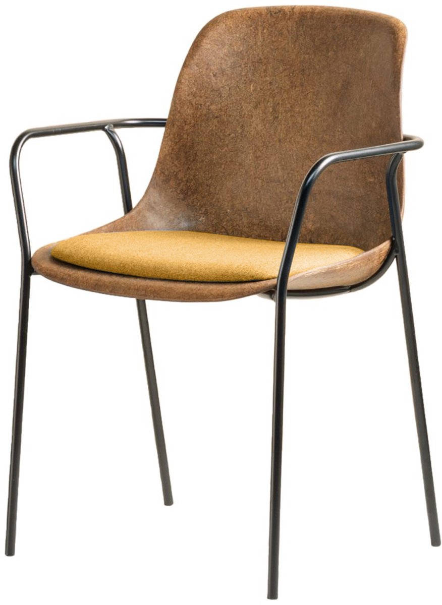 VEPA | Hemp Fine - Hennep Stoel - Zwart Frame - 100% recycle biomateriaal en staal - Zitting Geel | Oranje - Met Armleggers (Nederlands Product - BUUR Collectie)