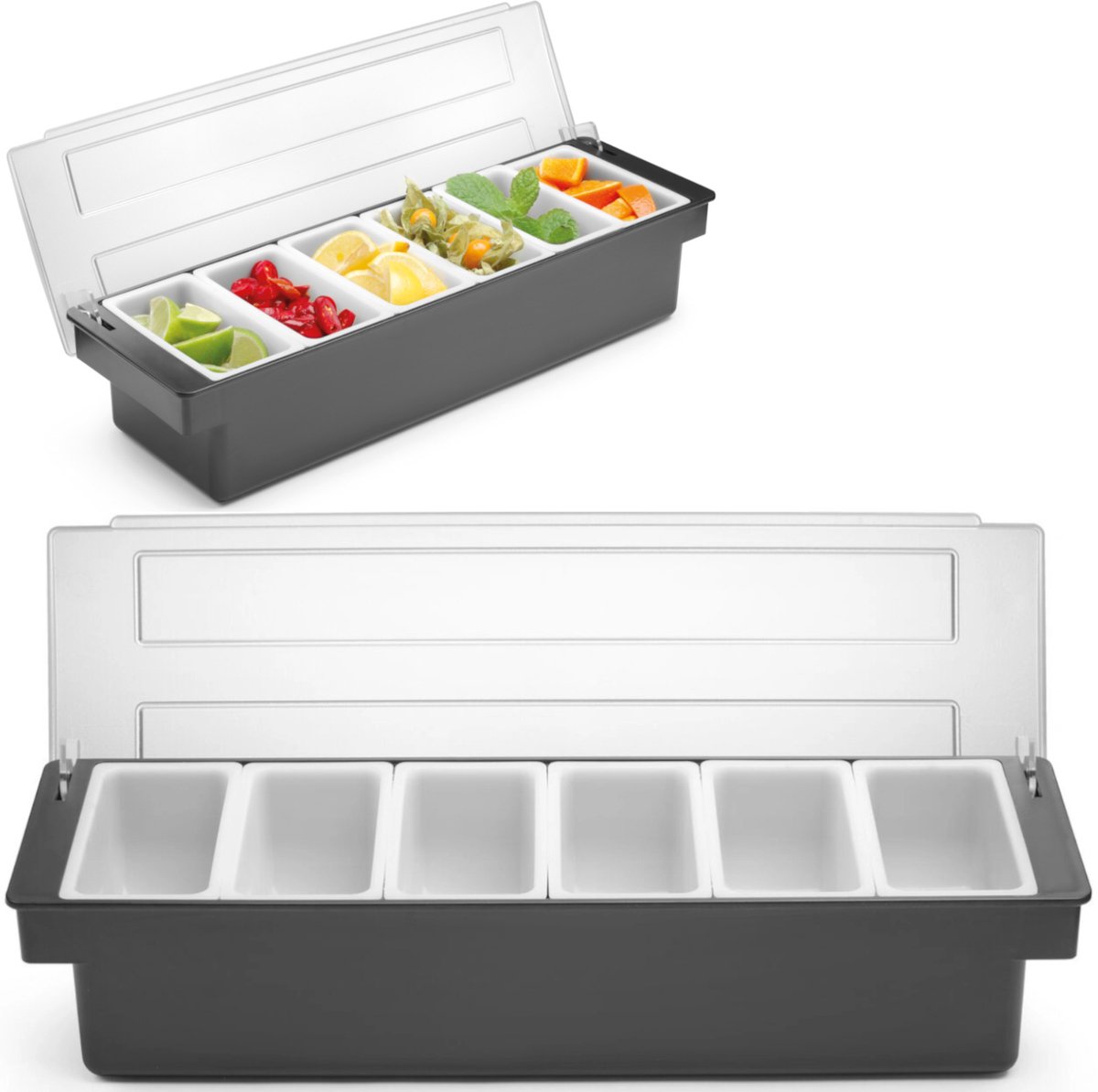 BarUp Bar Garneerunit met 6 Bakjes - Cocktail Ingrediëntenbak - 48x15x(H)10cm