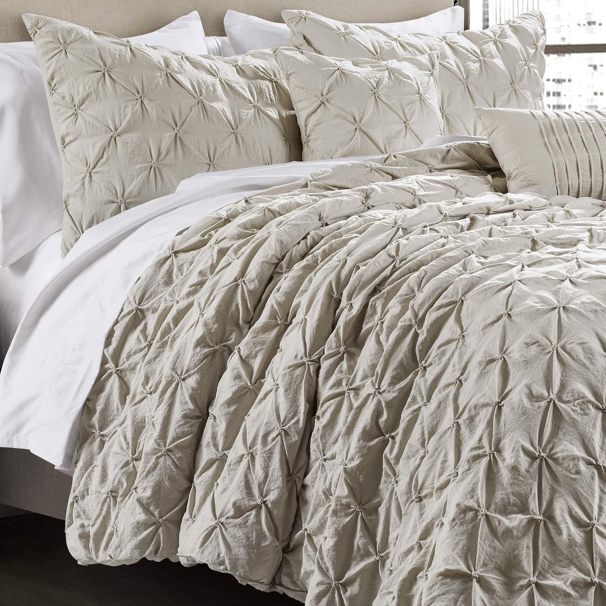 Shabby Chic Pintuck Dekbedset Tarwe - 5-delige Set met Kussenslopen
