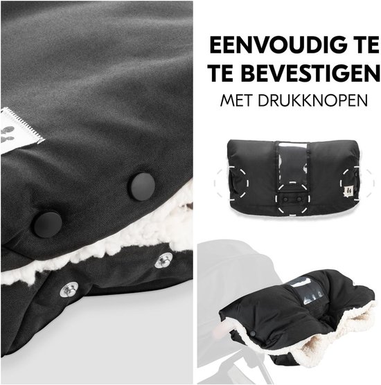 Handwarmer voor kinderwagens, buggy's en fietsaanhangers - Met touchscreen tas en teddy fleece - Waterafstotend en eenvoudig te bevestigen — afbeelding 4