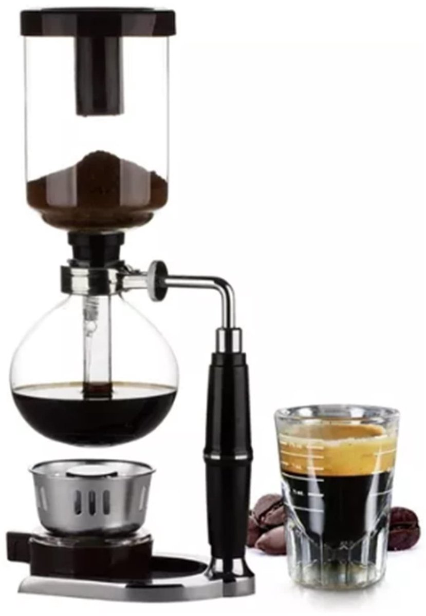 Dailygoods- Koffiezetapparaat Handgebrouwen - Sifontype - Roestvrij Stalen Basis - Vacuüm Koffiebrouwer - Hoog Borosilicaatglas - Inclusief Filtercartridge - Sifon Koffiezetapparaat