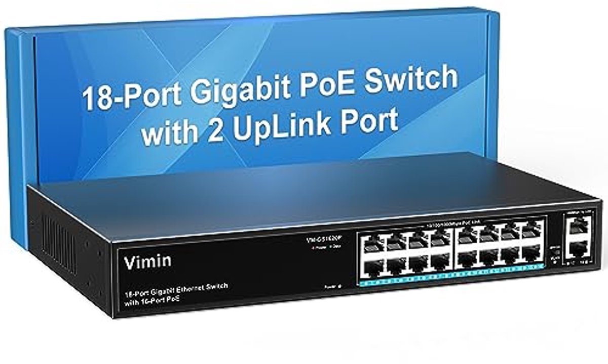 PoE Switch - Ethernet Hub - Netwerk Uitbreiding - 16 PoE Poorten - 18 Poorten - Zwart