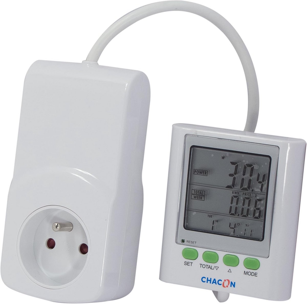 Verbruiksmeter Display - Stroommeter Kosten - Energie Besparen - Dubbel Tarief - 1.2m Kabel - Wit