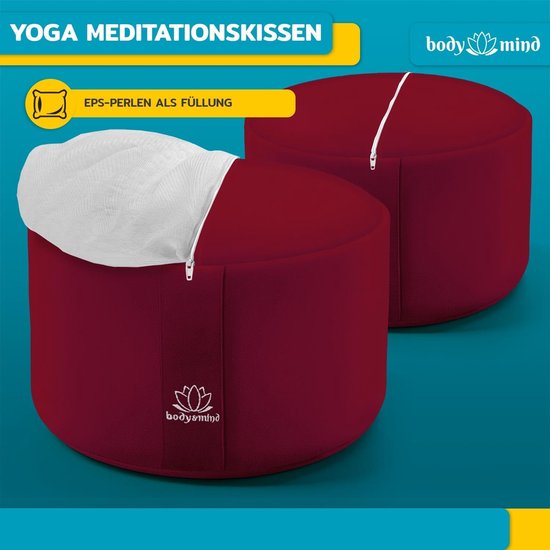 Meditatiekussen - Zitzak vloerkussen - Ontspannen zitten - Ademende vulling - 18 cm hoog - Rood — afbeelding 2