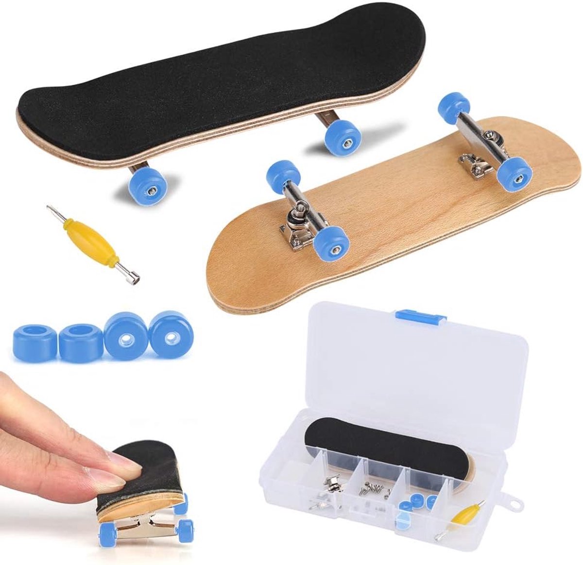 Vinger Skateboards Mini Compleet Deck Interactief Spel Esdoorn Hout Compleet Set Donkerblauw