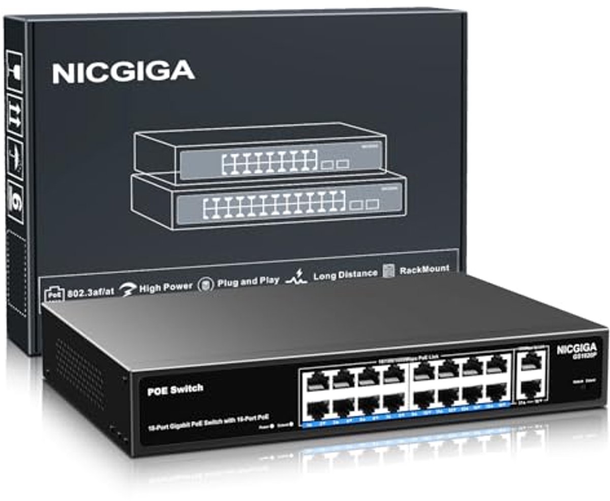 PoE Switch - Netwerk Switch - Netwerk Uitbreiden - 16 PoE+ Poorten - 18 Poorten - Zwart