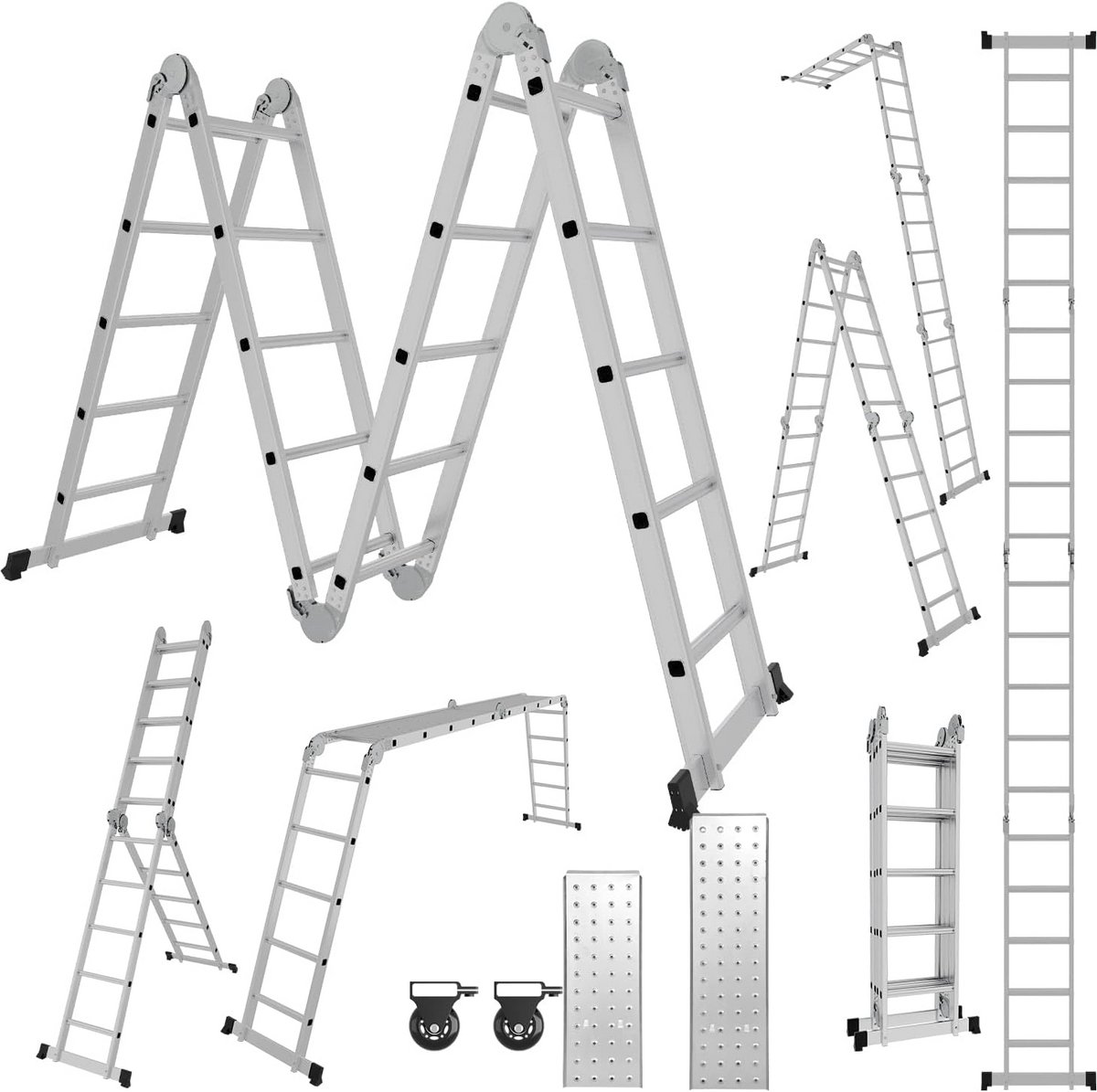 Multifunctionele Ladder - Klapladder Werkplatform - Veelzijdig Werk - 7-in-1 Configuratie - 582 cm Lengte - Aluminium
