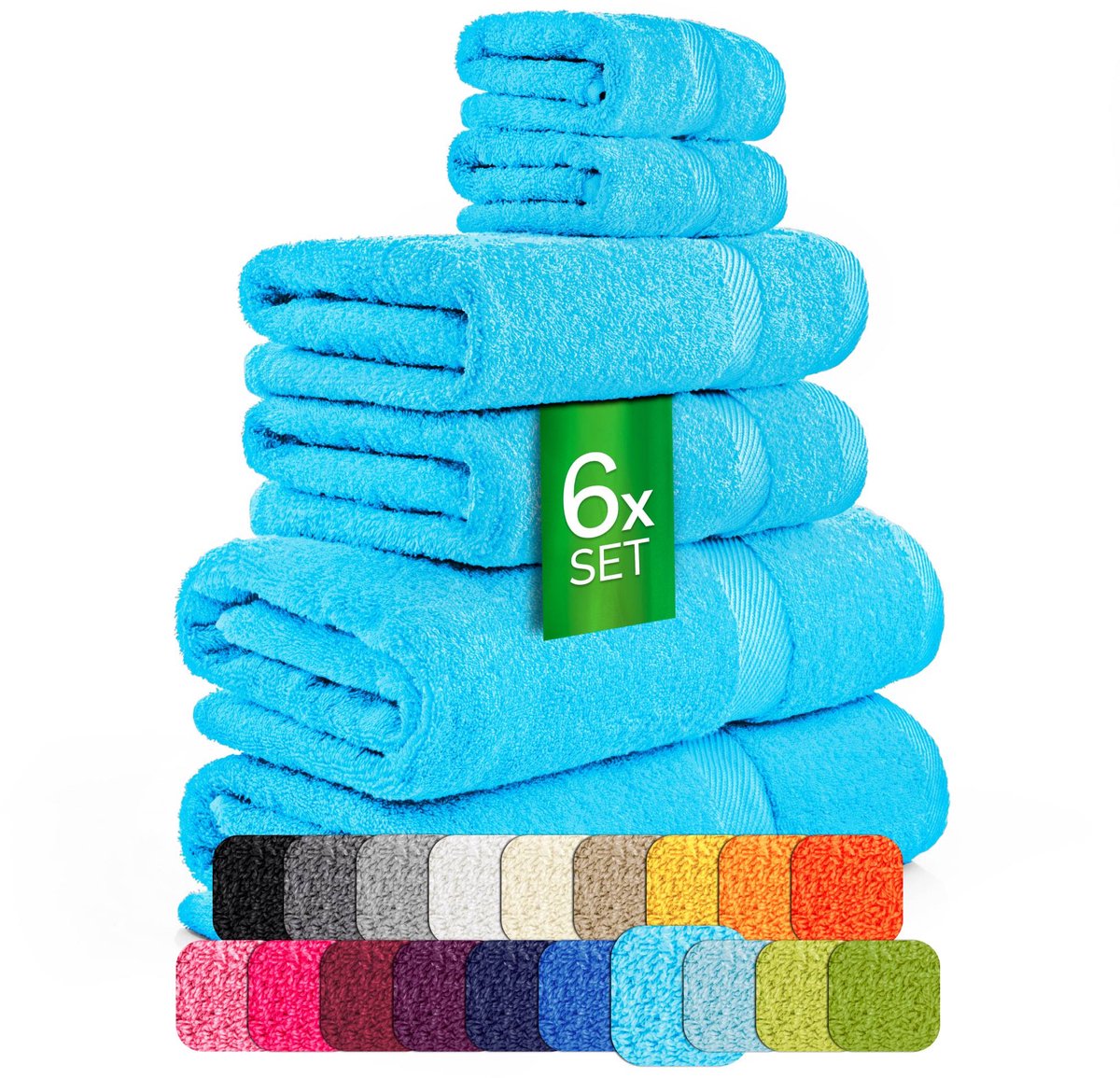 etérea Carli handdoekenset 6-delig – turquoise – 100% katoen – 500 g/m² – OEKO-TEX Made in Green