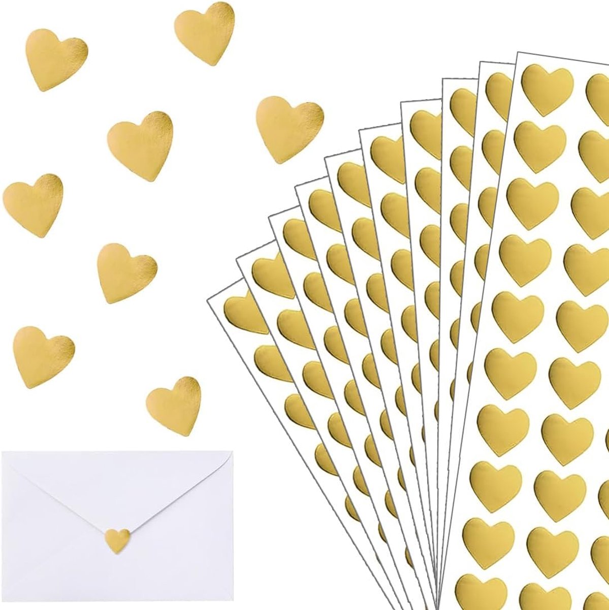 Hartstickers Gouden - Liefdeszegels Decoratie - Handwerk Kaarten Maken - Waterdicht Aluminiumfolie - 600 Stuks - Goud