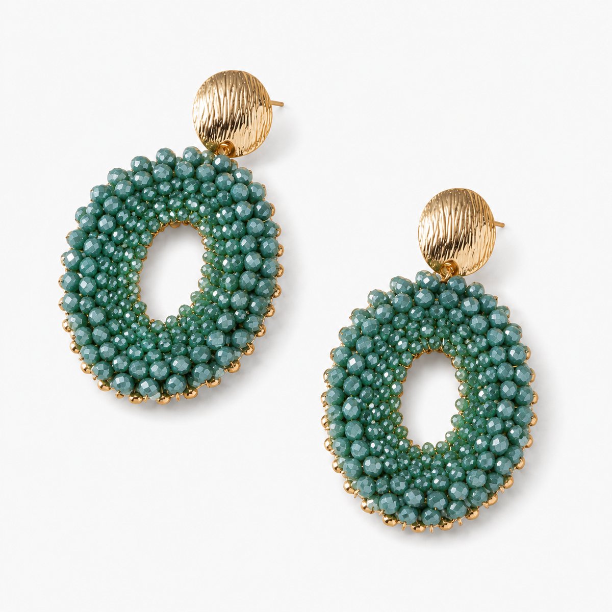 Luxamore® Oorbellen Dames Ovaal – Handgemaakte Oorhangers Glaskralen Stainless Steel Groen Goudkleurig – Statement Oorbellen – Lichtgewicht Drop Earrings Cadeau