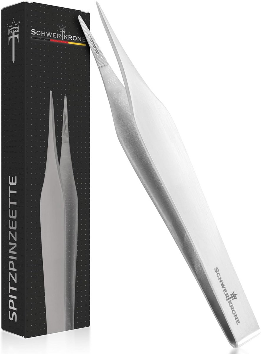 Pincet Roestvrij Staal - Splintertang Ticktang - Precisie Werk - Fijne Gekartelde Punt - 11.5 cm - Zilver