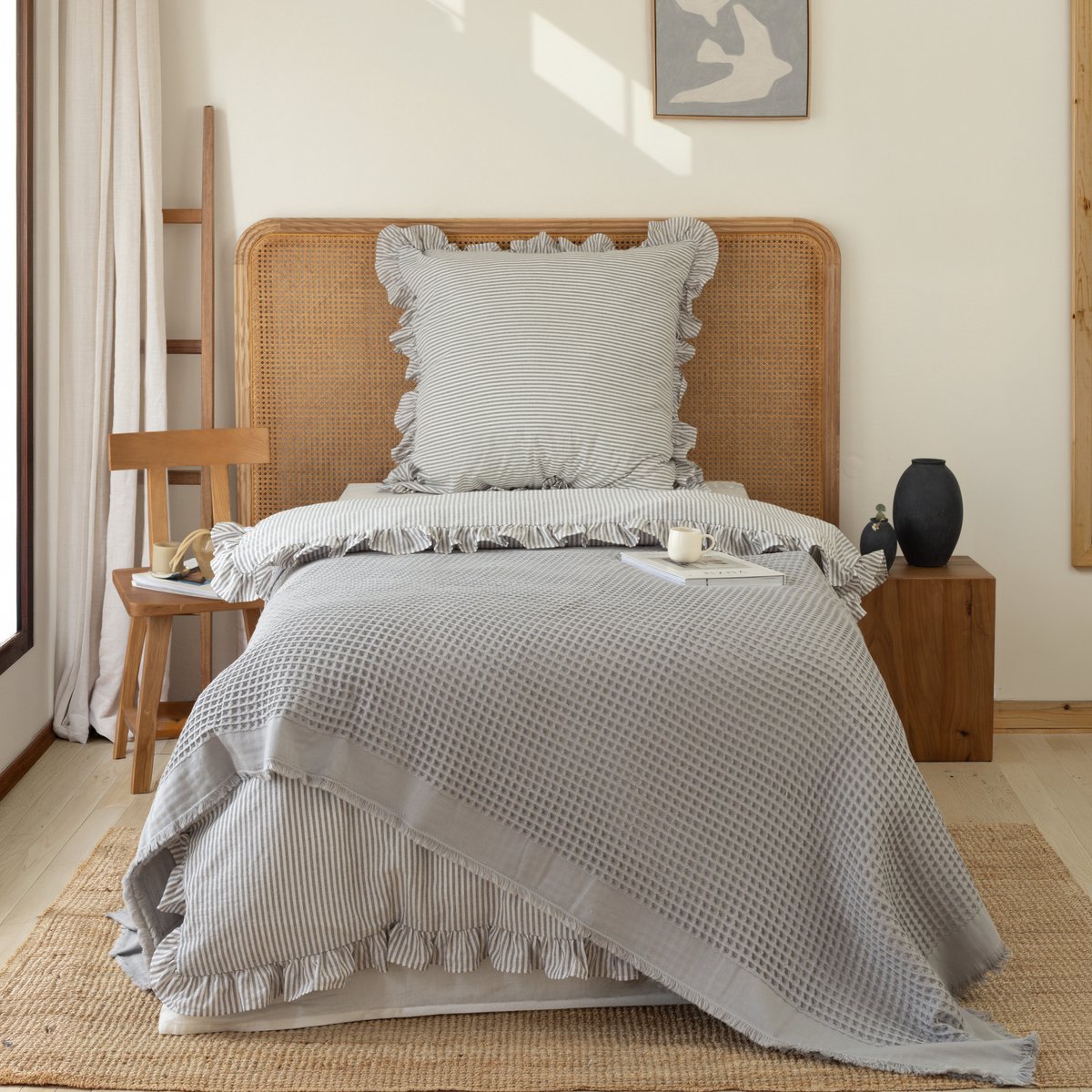 L&G - %100 Katoen Bedsprei 170 x 220 cm – Wafel Sprei - Plaid – quilt - WafelDeken - bedsprei 1 persoonsbed - Optimus Grijs