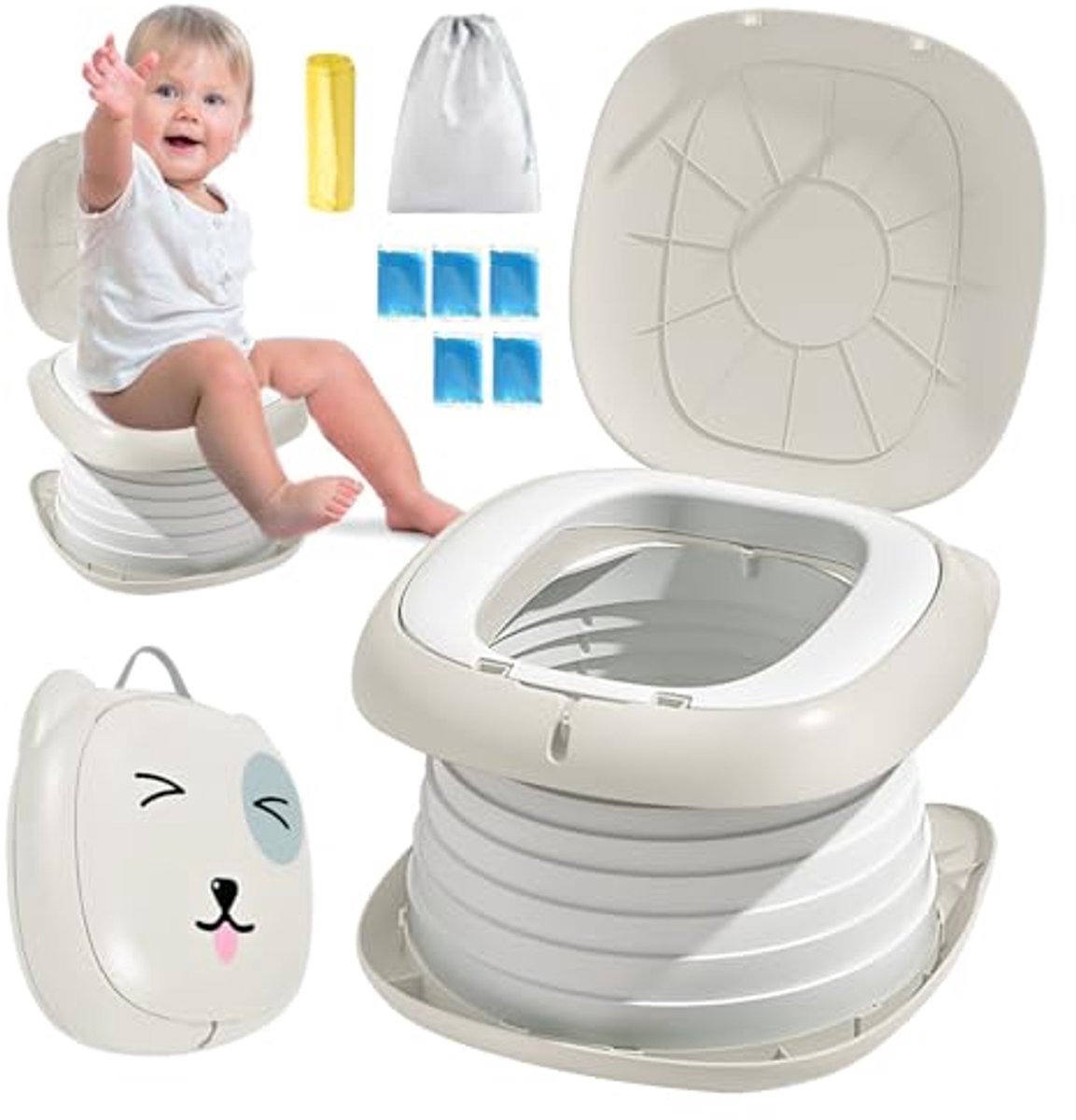 Opvouwbaar toiletpotje - Reispotje Kinderen - Onderweg Hygiëne - Compact En Draagbaar - 24 x 12 cm - Grijs