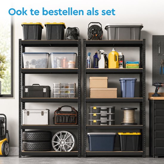 BRASQ Etagère Set de 2 - Etagère de rangement en métal Zwart - garde-manger - placard mural - Etagère de rangement 180x90x40 - 5 couches - 175 KG par étagère - max 875 KG