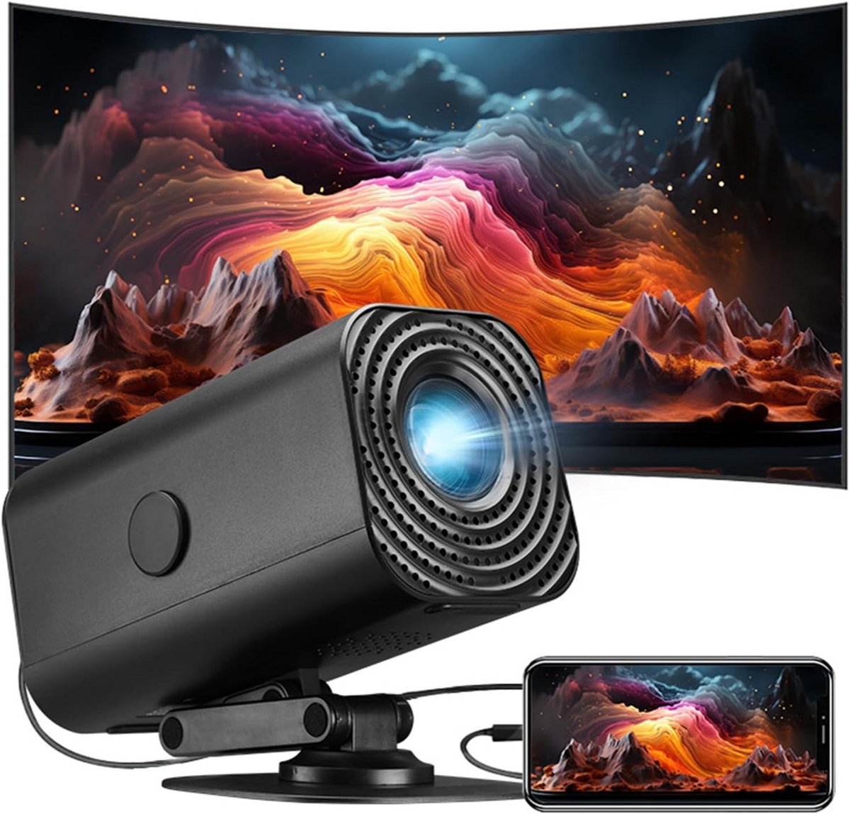 Draagbare Mini Beamer met WiFi & Bluetooth - Full HD 1080p Ondersteuning & 360° Draaibaar