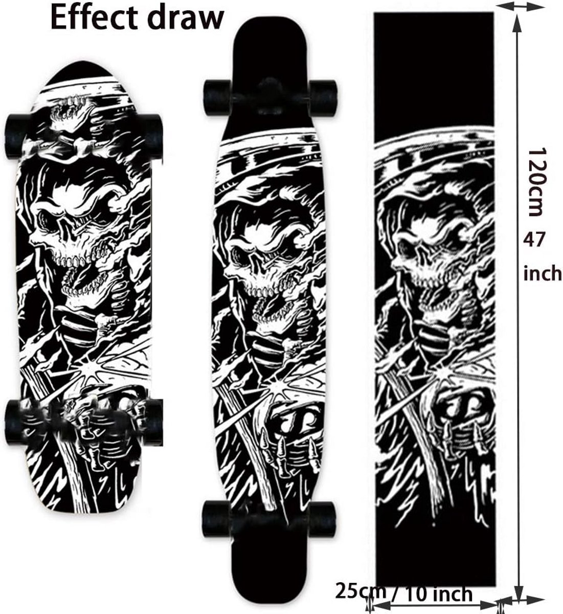 Skateboard Griptape Dek Schuurpapier Dansen en cruisen Hoge dichtheid diamant 120×25 cm Schedel ontwerp