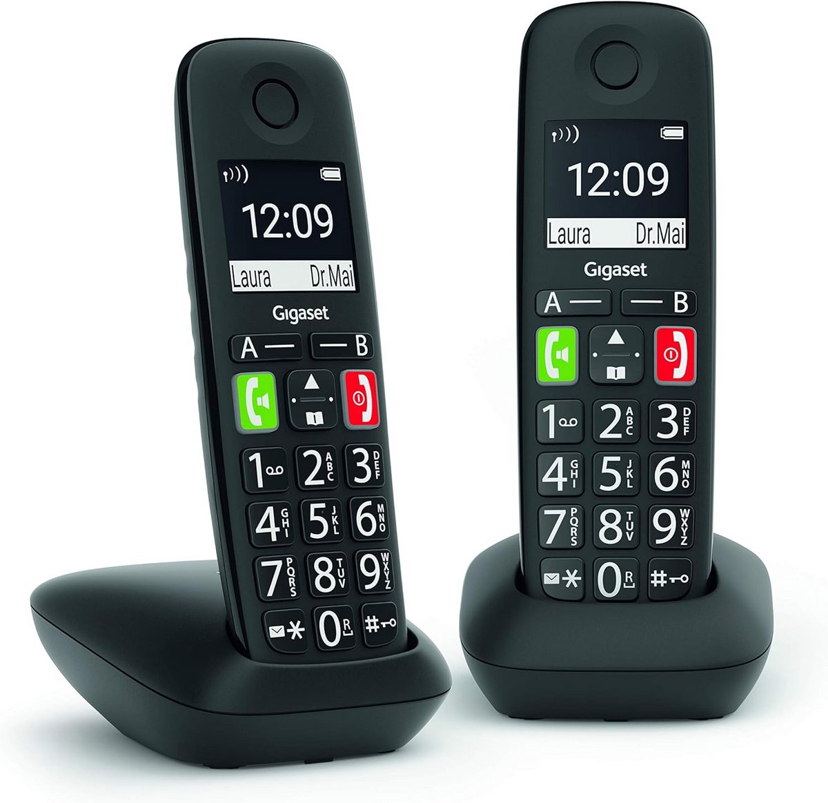 Draadloze Vaste Telefoon - Senioren Telefoon - Eenvoudig Bellen - Grote Verlichte Tekens - 2 Stuks - Zwart