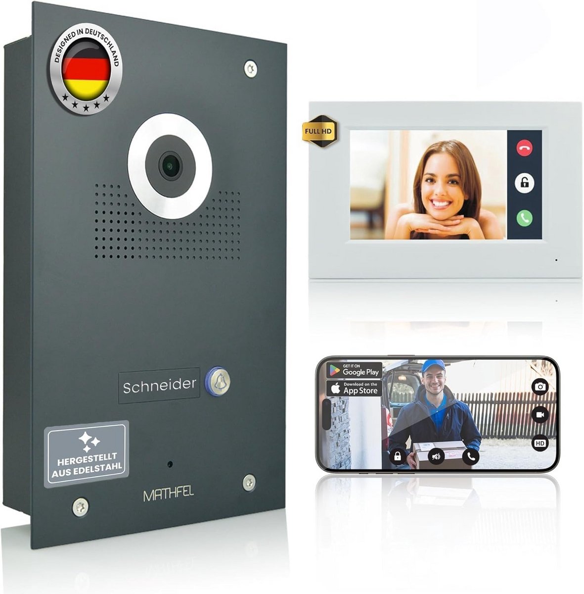 Video Deurintercom Systeem - IP Bel met Camera - Toegangscontrole Thuis - 170 Graden Groothoek - 7 Inch Monitor - Antraciet