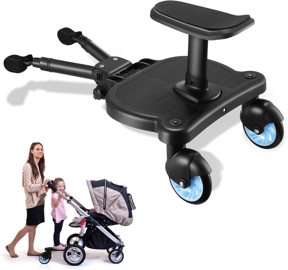 Kinderwagen meerijplank - Loopplank baby - Reizen met kinderen - Met afneembare zitting - Tot 25 kg - Blauw