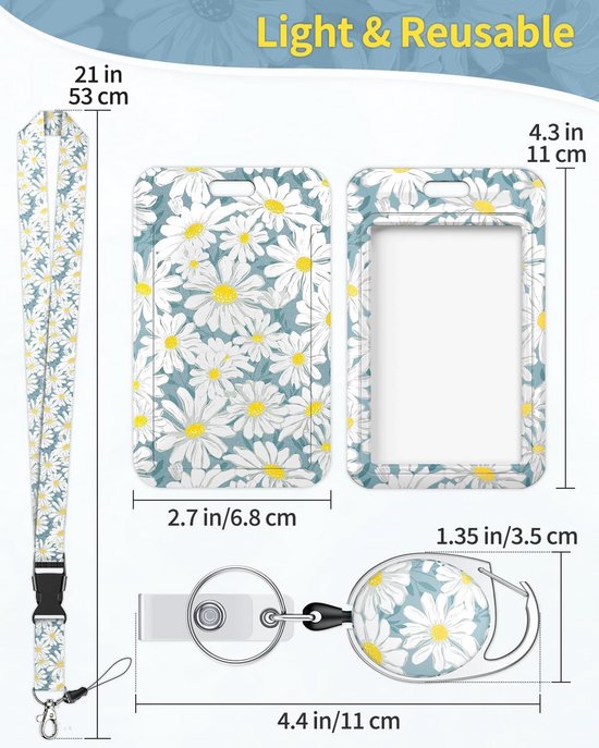 Sliding Badge Holder met Bloemenpatroon - Plastic Bescherming voor ID Kaarten, Retractable Badge Reel, Carabiner Clip, Ideaal voor Verpleegkundigen en Leraren (2 Stuks) van Merkloos — afbeelding 5