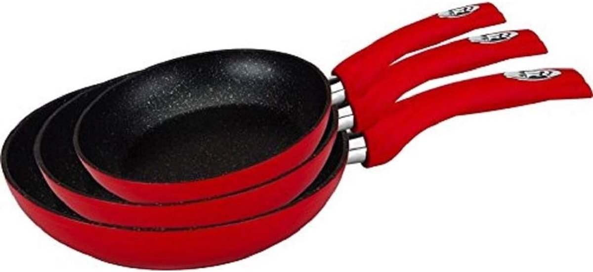 3-delige Koekenpan Set - Marmeren Anti-aanbaklaag - Inclusief 20, 24, 28 cm - Rood