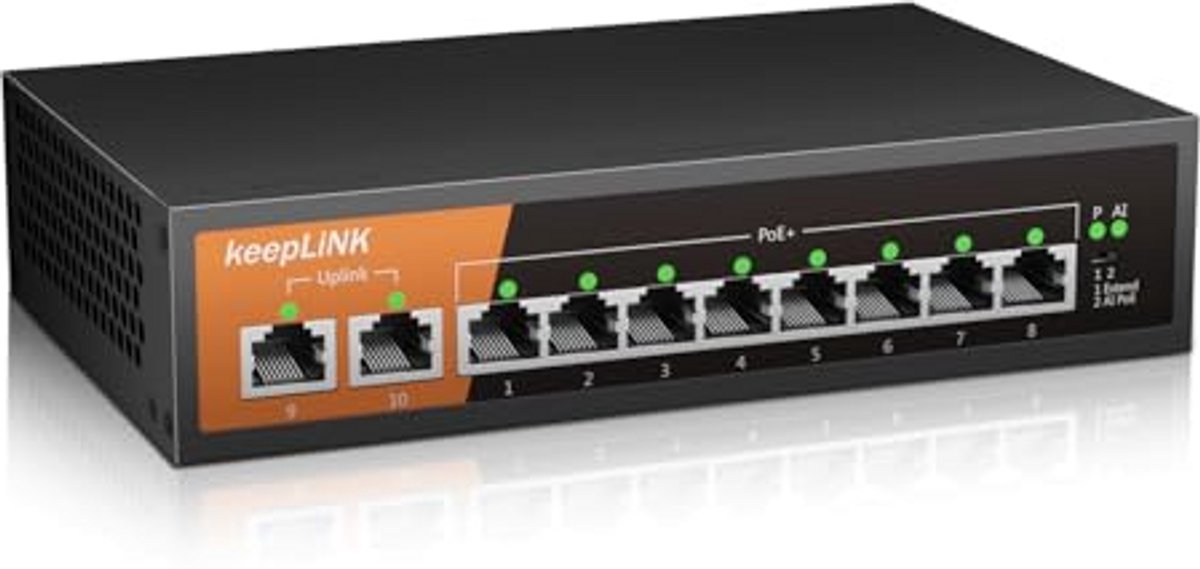 PoE Switch - Gigabit Netwerk - Apparaten Verbinden - 120 Watt Vermogen - 10 Poorten - Zwart