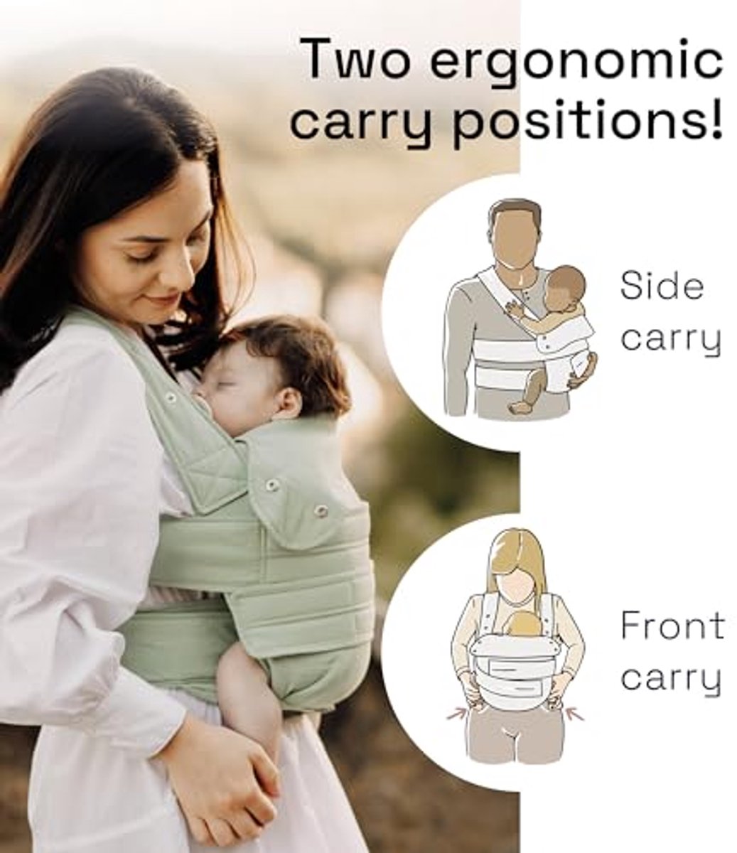 Draagzak Baby - Draagzak Peuter - Onderweg Comfort - Lichtgewicht Ademend - Tot 15kg - Pistache