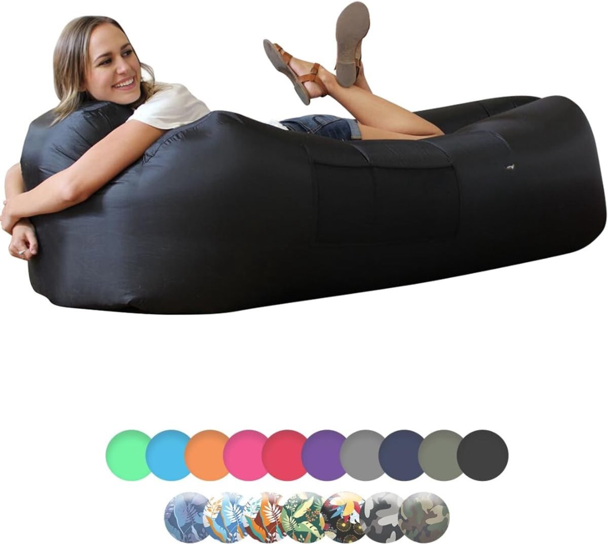 QUOVO® Opblaasbare Bank - Campingstoel - Opblaasbare Loungebank - Zwart - 34cm x 23cm x 13cm